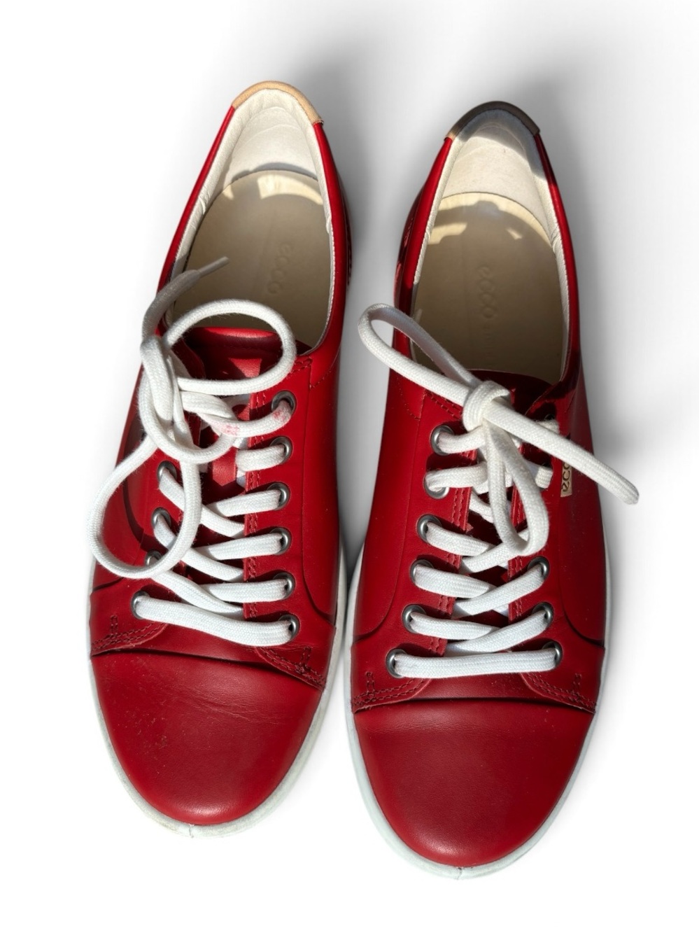 ECCO Soft 7 Chili Red Leather Lace-Up Sneakers w White Laces, 39 (US 8.0-8.5)